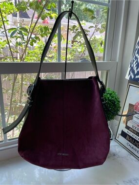 Steve Madden Burgundy Suede Shoulder Bag with Black Strap